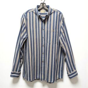 Fieldmaster Vintage Blue White and Tan Denim Striped Button Down Shirt Men's M